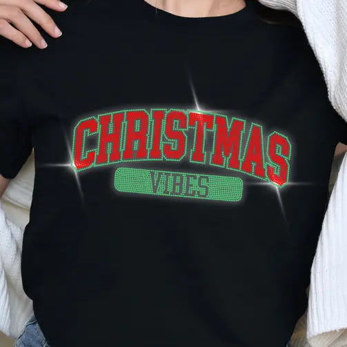 Christmas Vibes Rhinestone Christmas T-Shirt