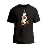 Floral Ghost cat Halloween T-Shirt