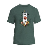 Floral Ghost cat Halloween T-Shirt