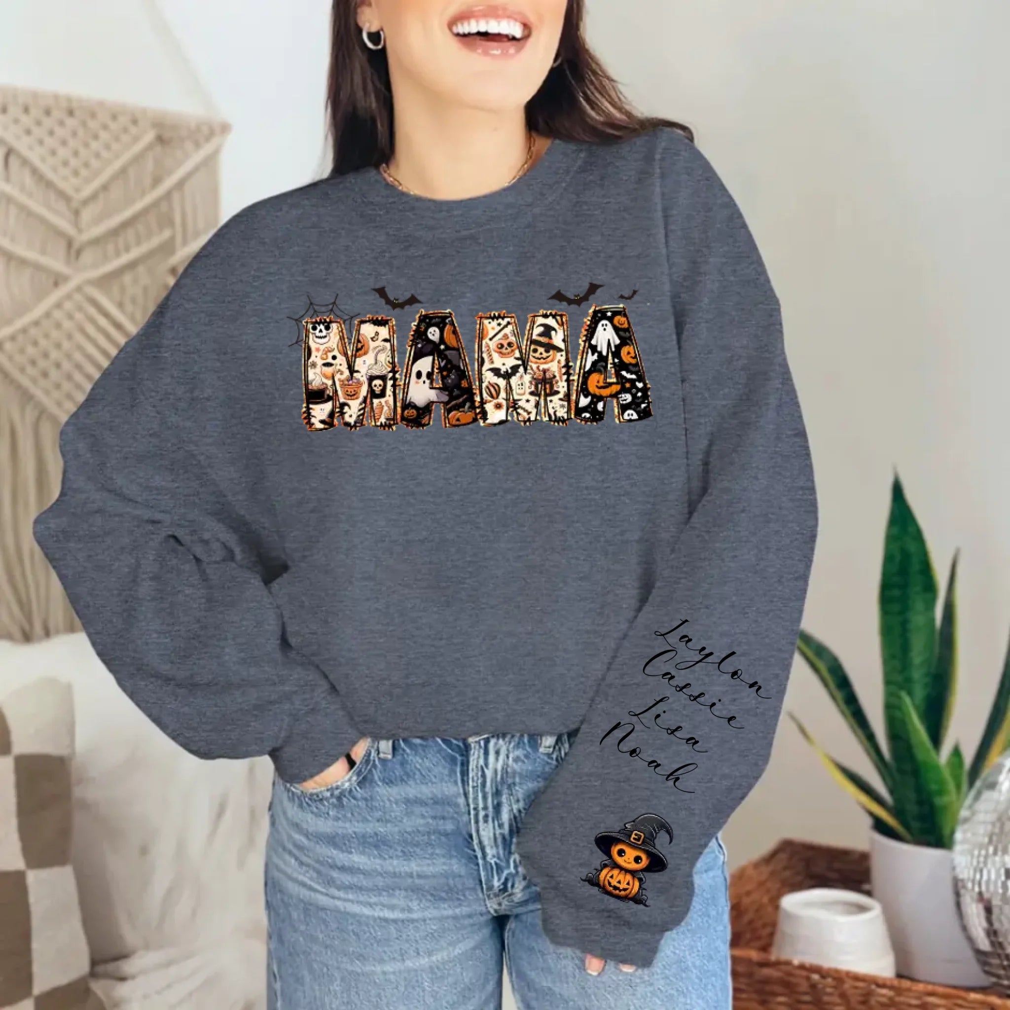 Custom Halloween Themed Mama Crewneck Sweatshirt