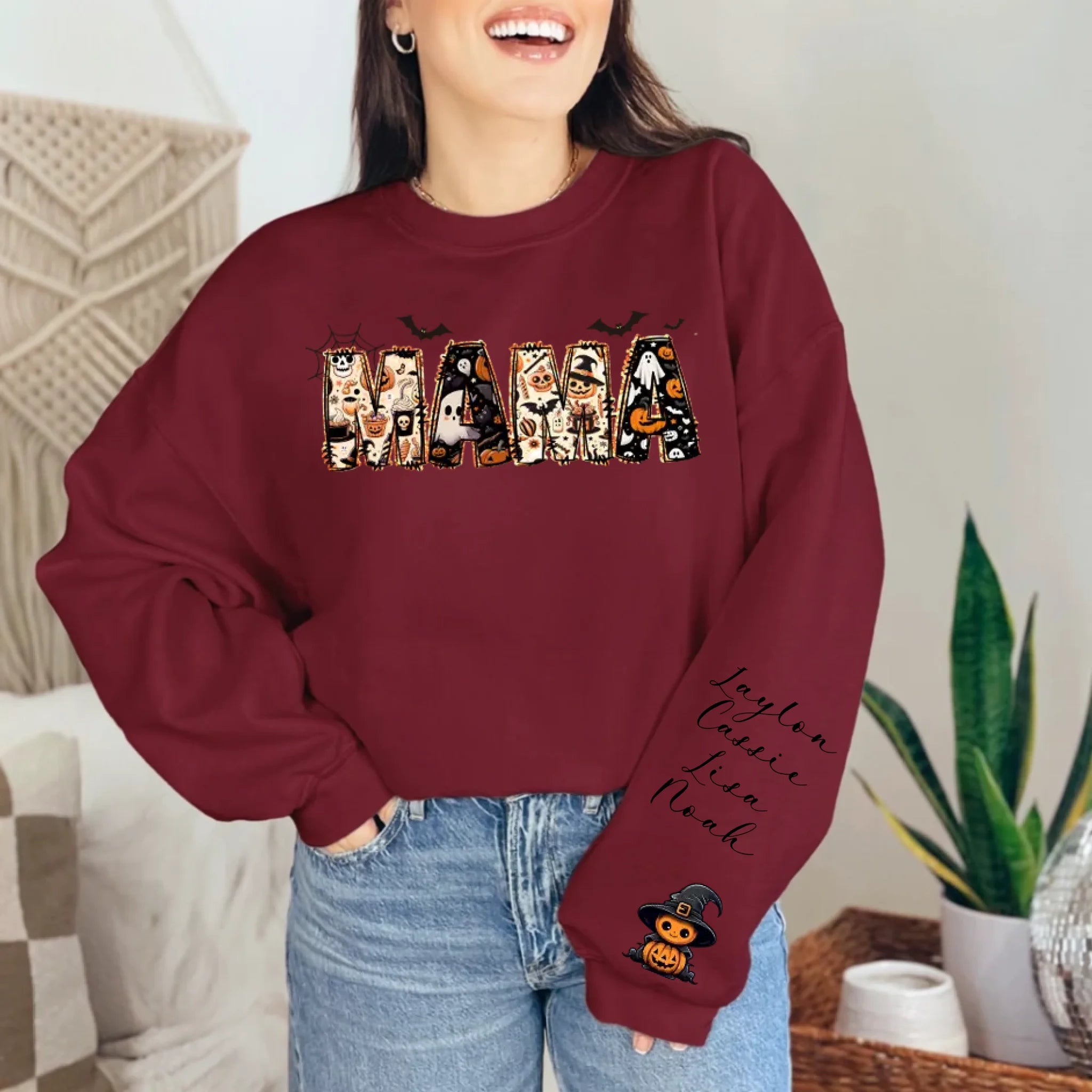 Custom Halloween Themed Mama Crewneck Sweatshirt