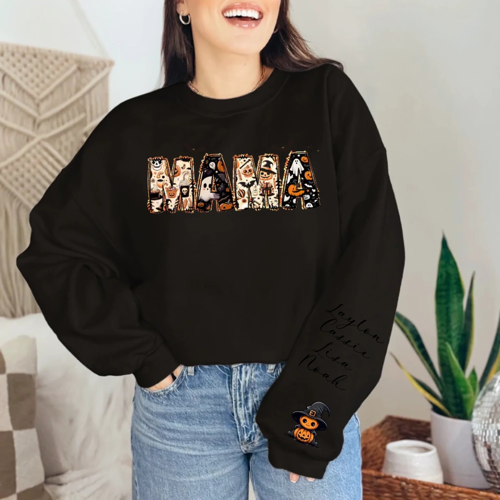 Custom Halloween Themed Mama Crewneck Sweatshirt