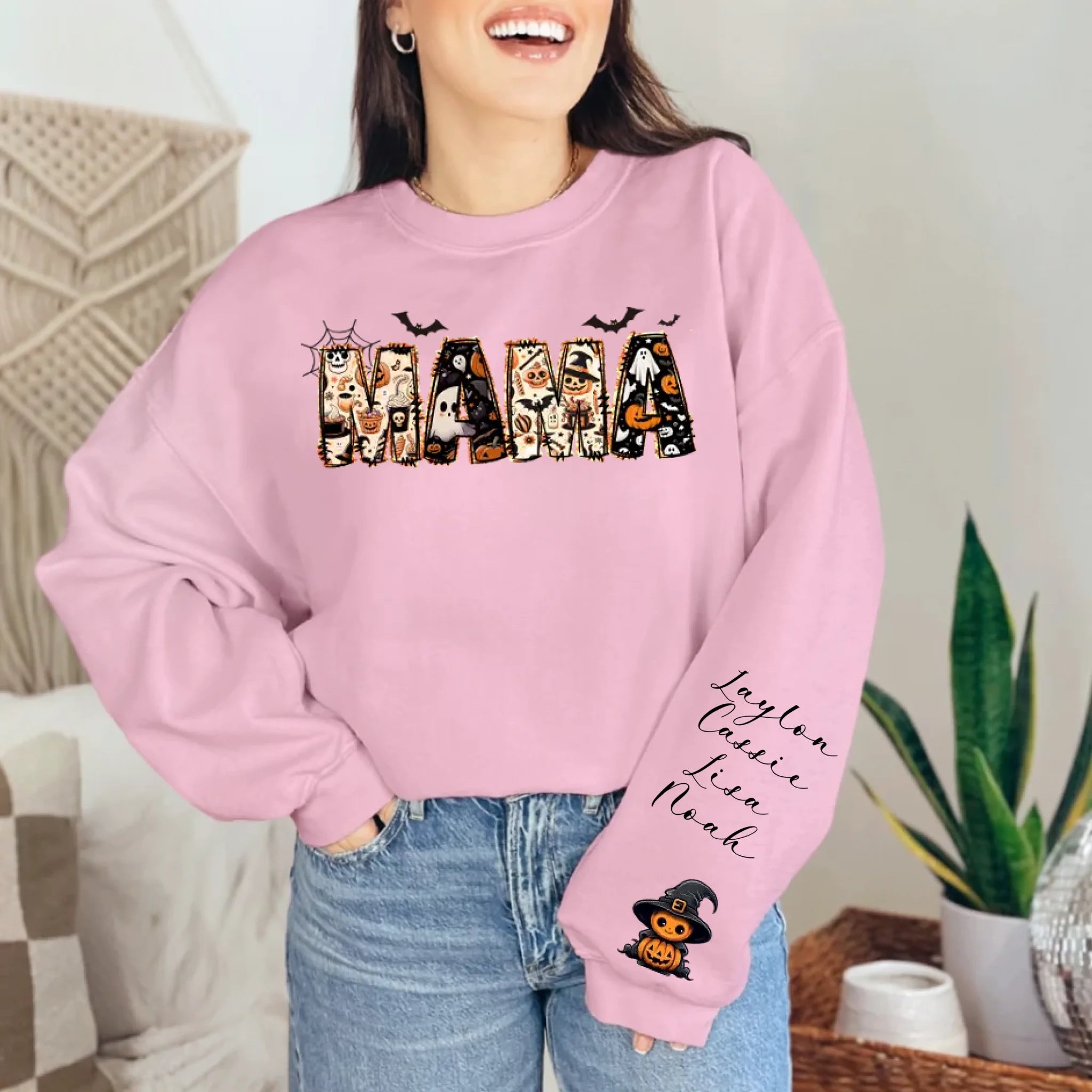 Custom Halloween Themed Mama Crewneck Sweatshirt