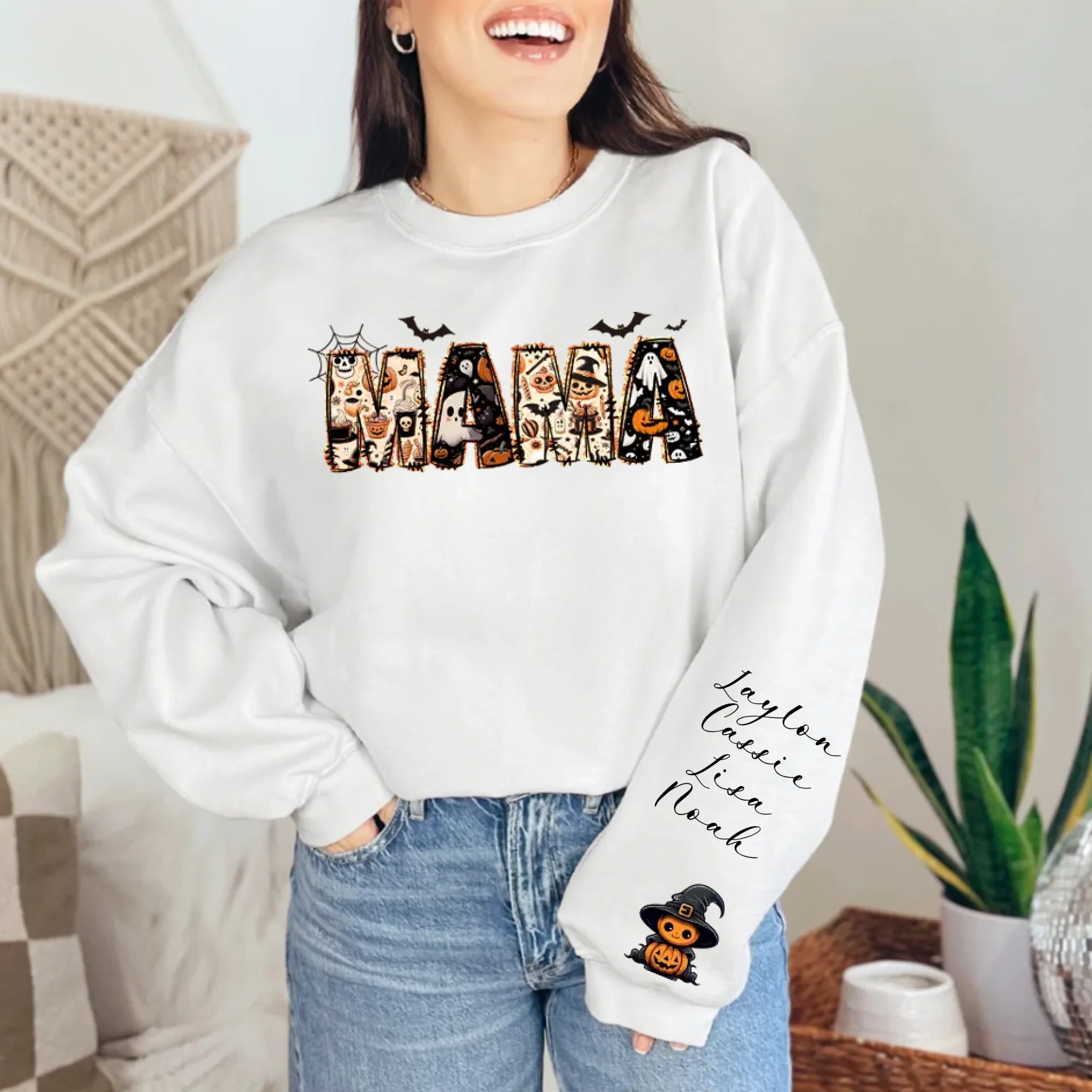 Custom Halloween Themed Mama Crewneck Sweatshirt