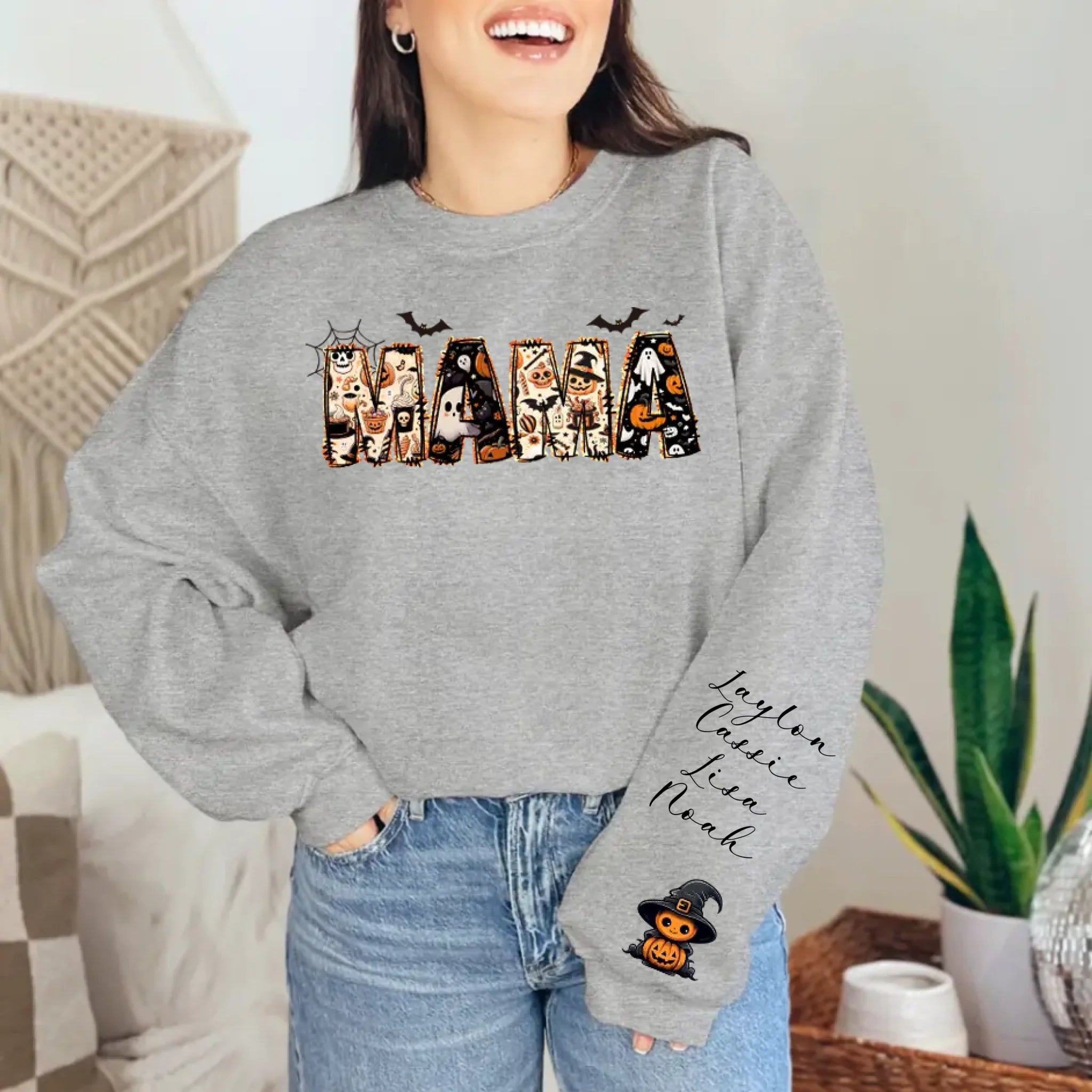 Custom Halloween Themed Mama Crewneck Sweatshirt