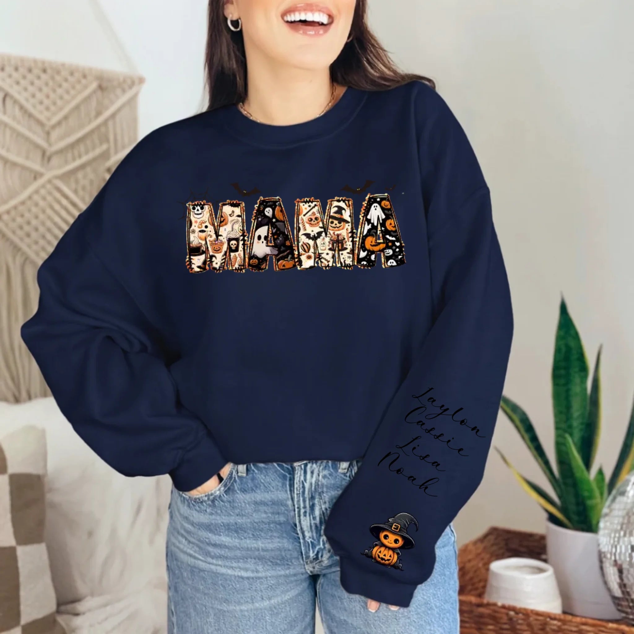 Custom Halloween Themed Mama Crewneck Sweatshirt