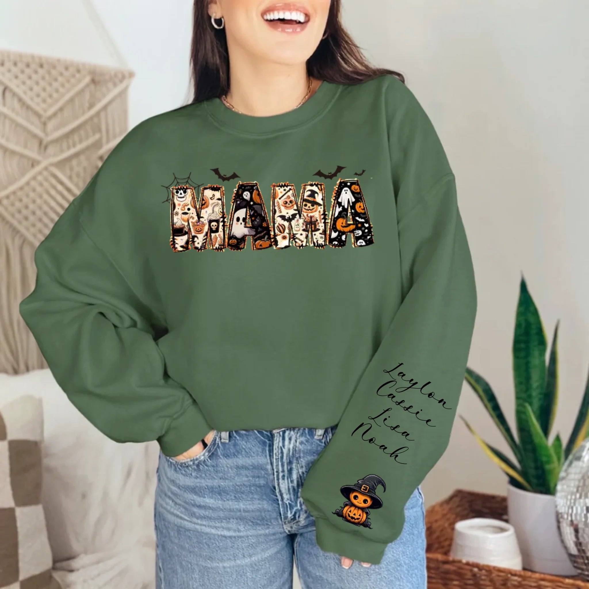 Custom Halloween Themed Mama Crewneck Sweatshirt