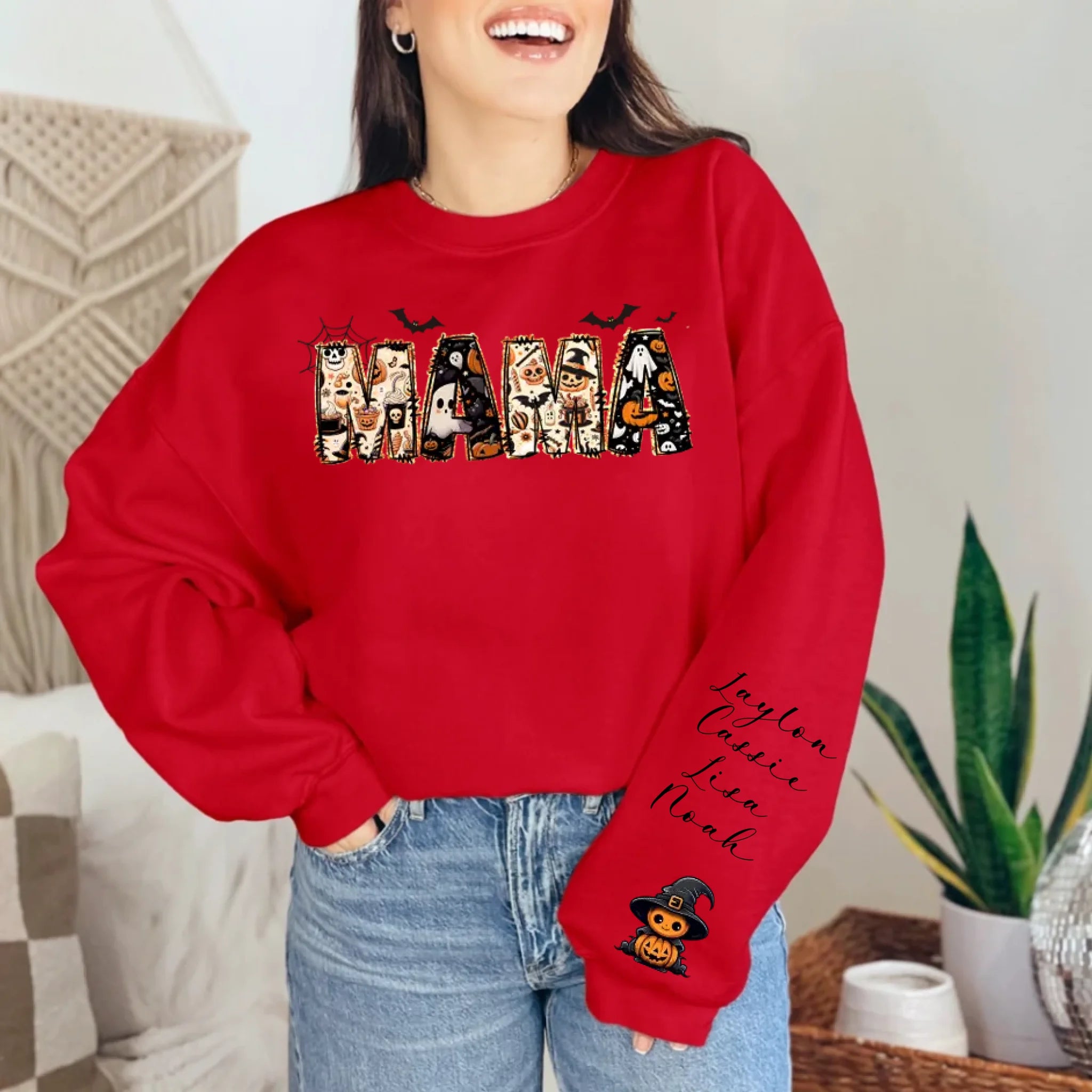 Custom Halloween Themed Mama Crewneck Sweatshirt