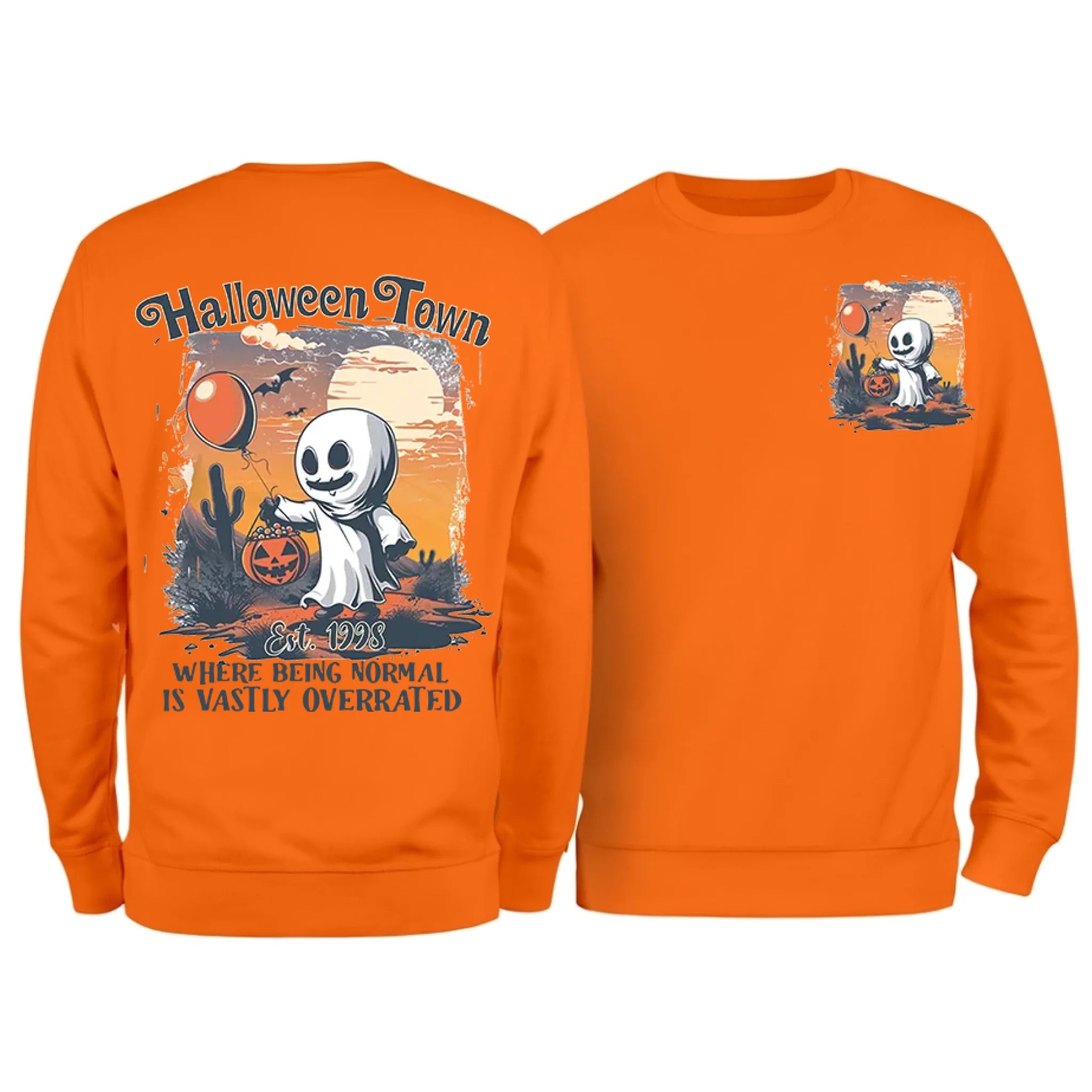 Halloweentown Ghost Front and Back Crewneck Sweatshirt