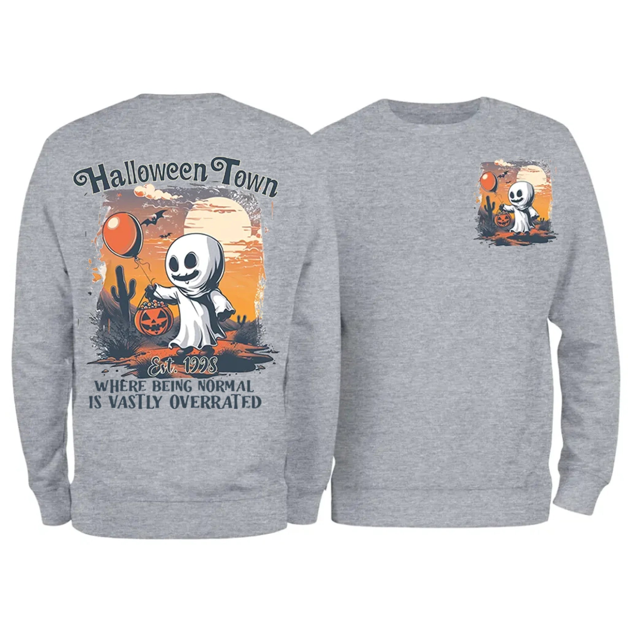 Halloweentown Ghost Front and Back Crewneck Sweatshirt
