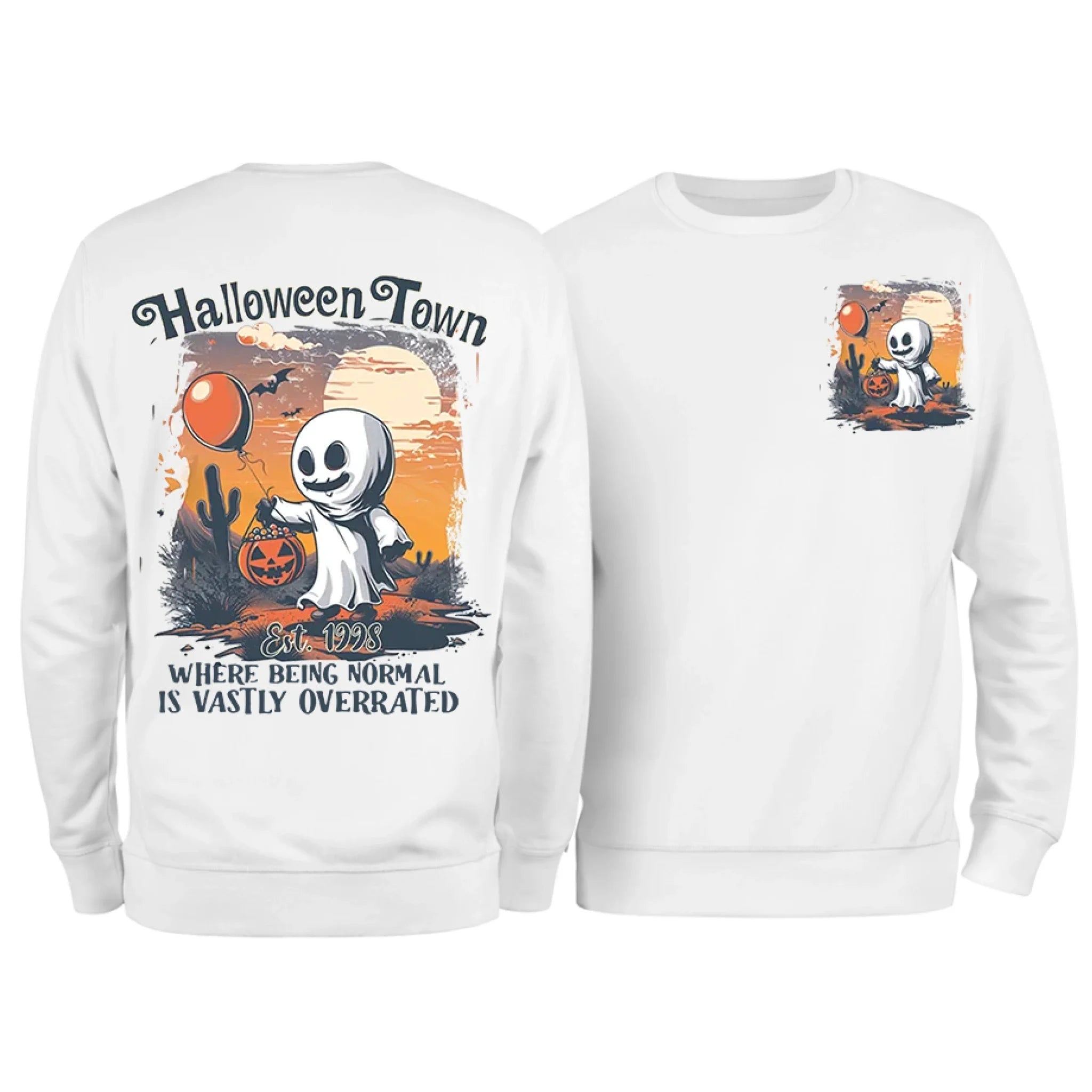 Halloweentown Ghost Front and Back Crewneck Sweatshirt