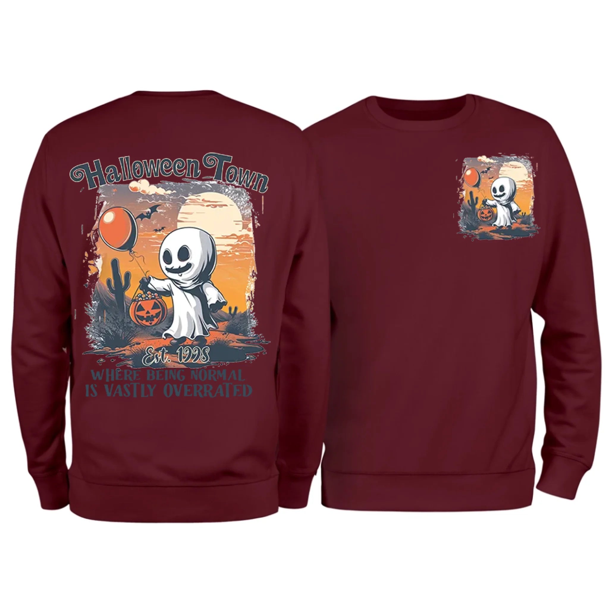 Halloweentown Ghost Front and Back Crewneck Sweatshirt