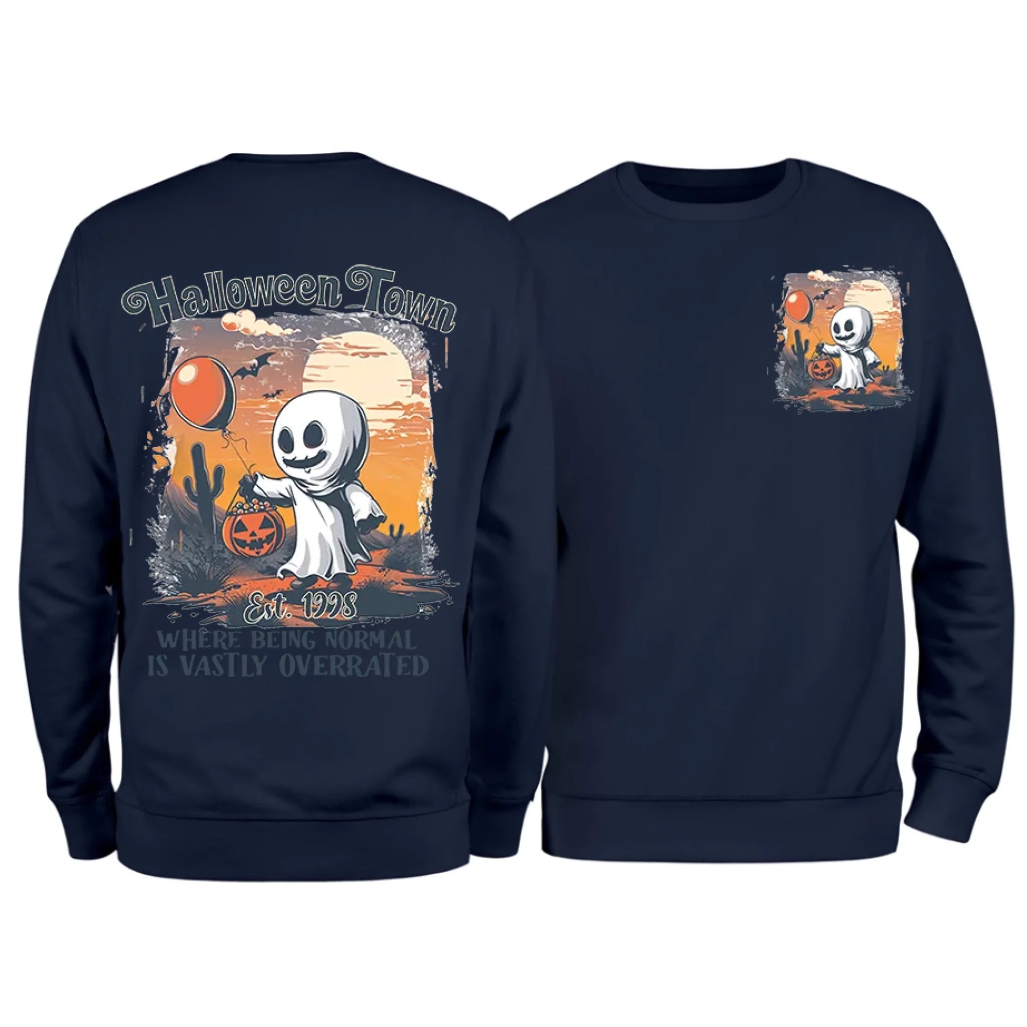 Halloweentown Ghost Front and Back Crewneck Sweatshirt