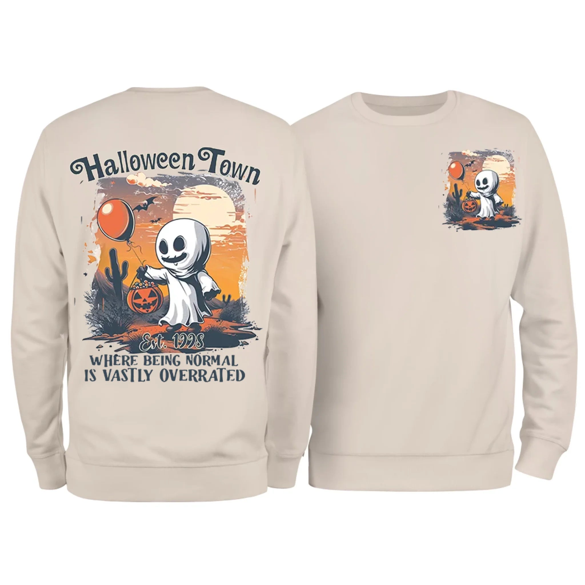 Halloweentown Ghost Front and Back Crewneck Sweatshirt