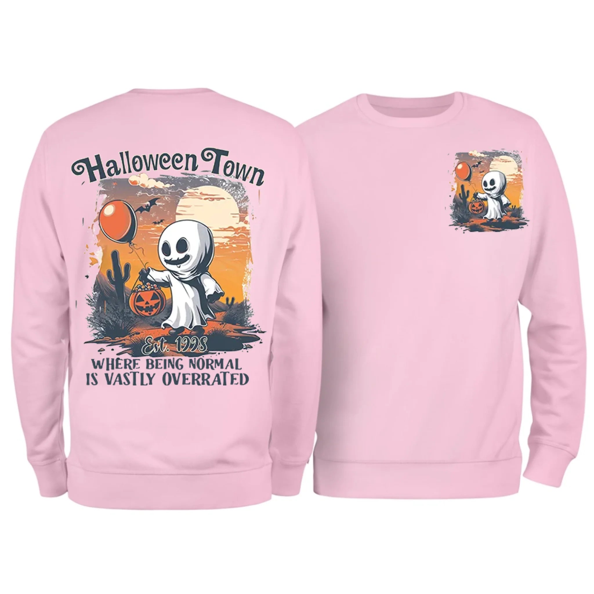 Halloweentown Ghost Front and Back Crewneck Sweatshirt