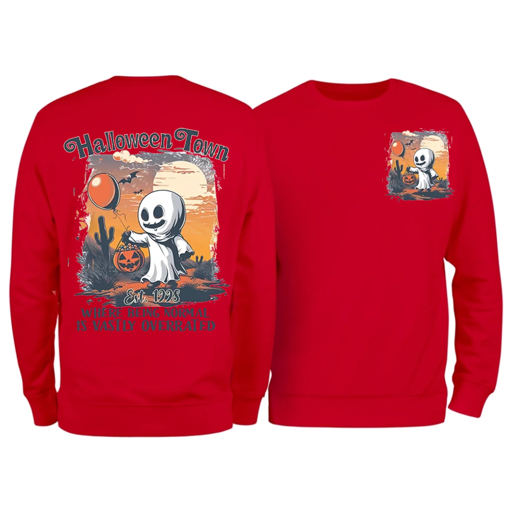 Halloweentown Ghost Front and Back Crewneck Sweatshirt
