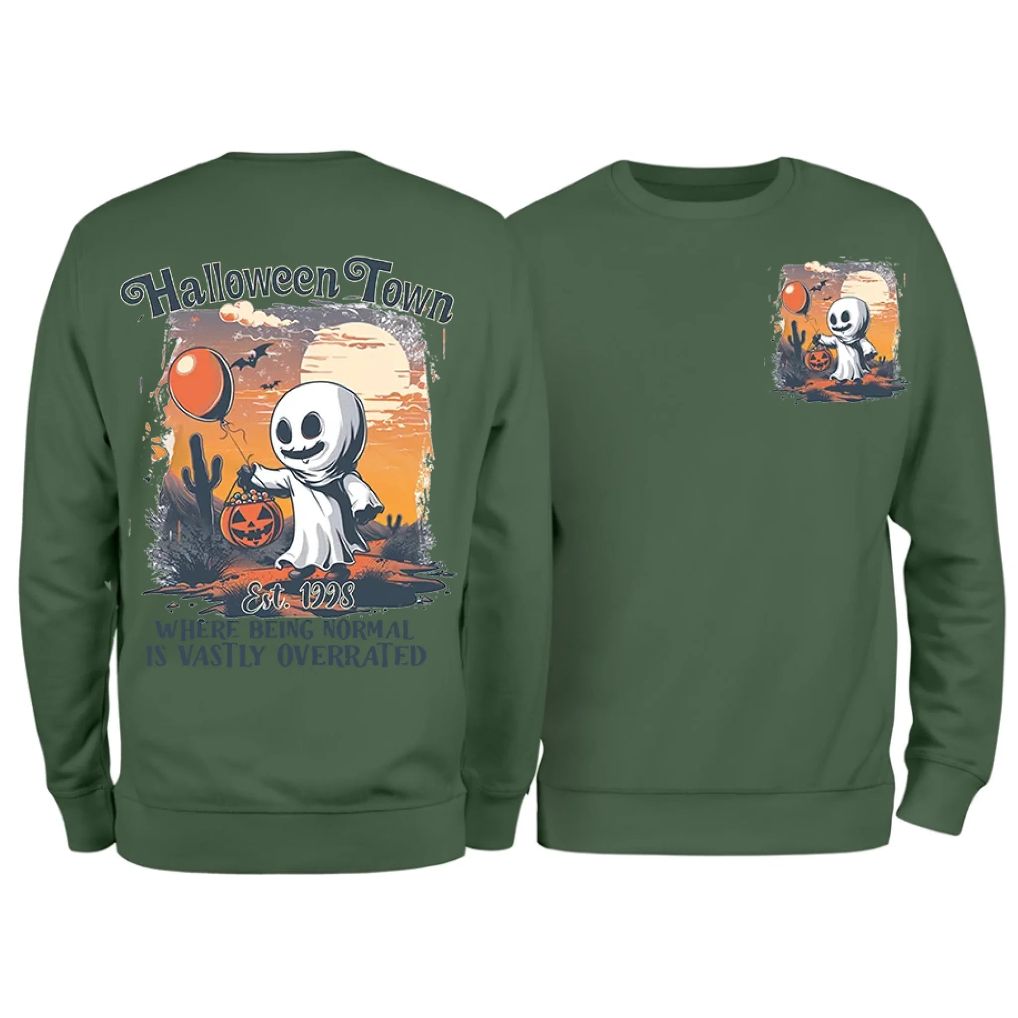 Halloweentown Ghost Front and Back Crewneck Sweatshirt