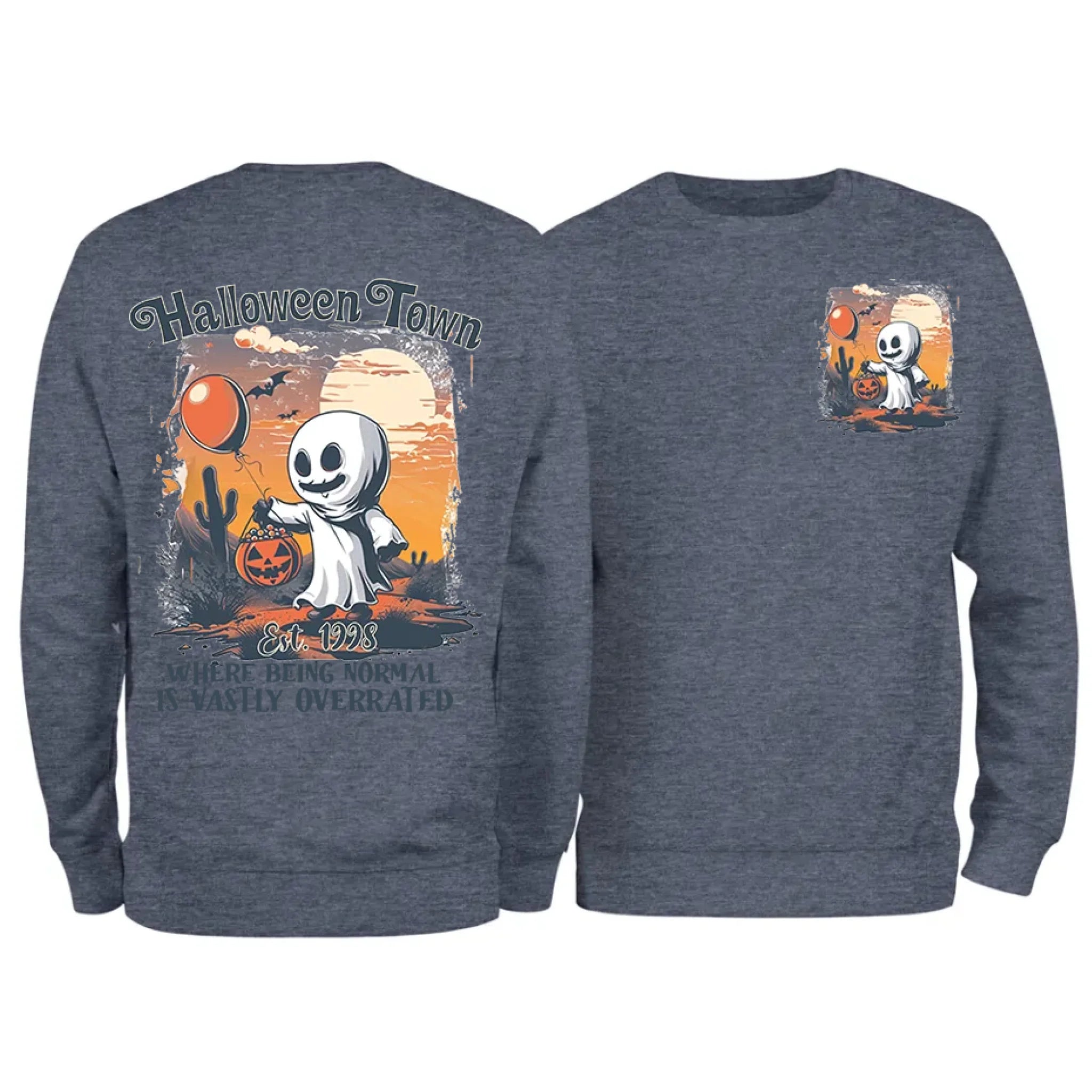 Halloweentown Ghost Front and Back Crewneck Sweatshirt