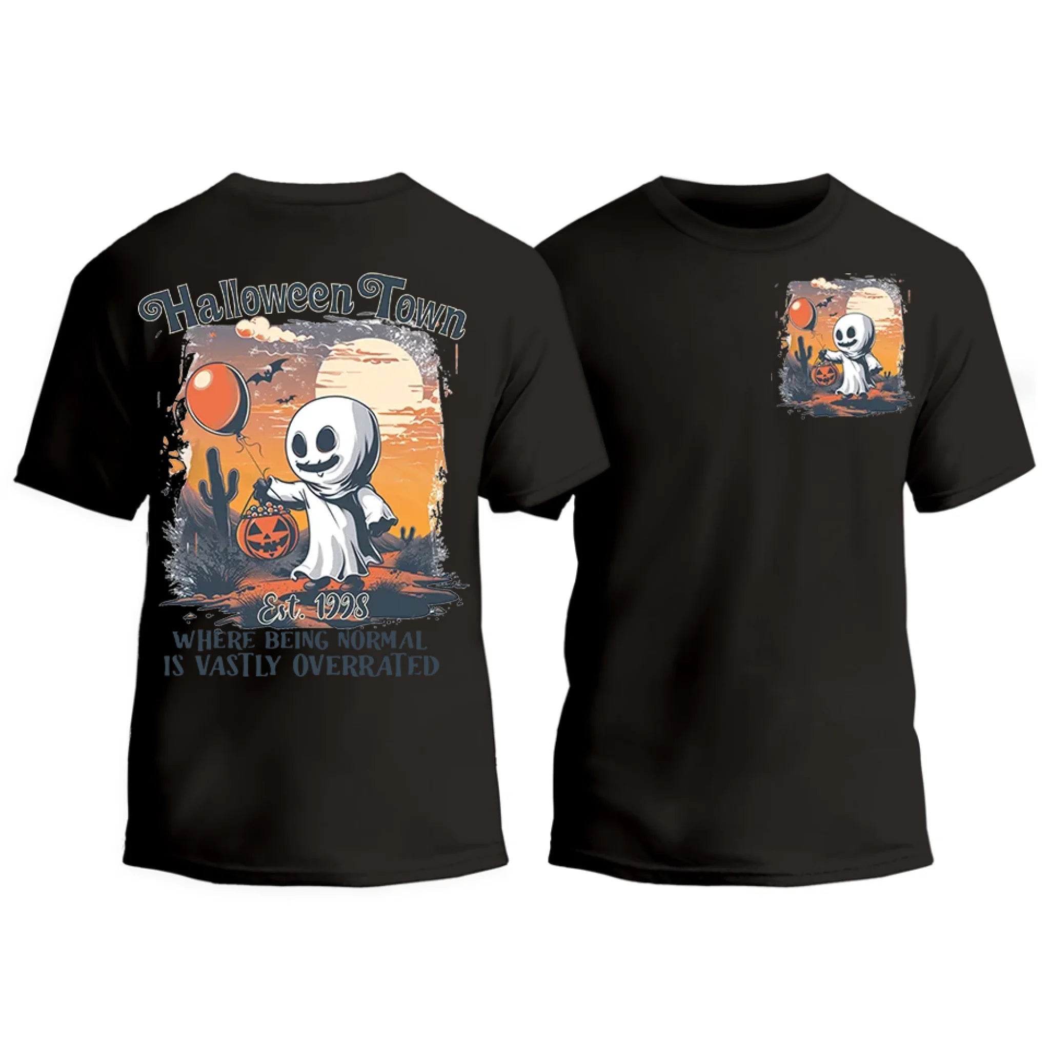 Halloweentown Ghost Front and Back Crewneck T-shirt