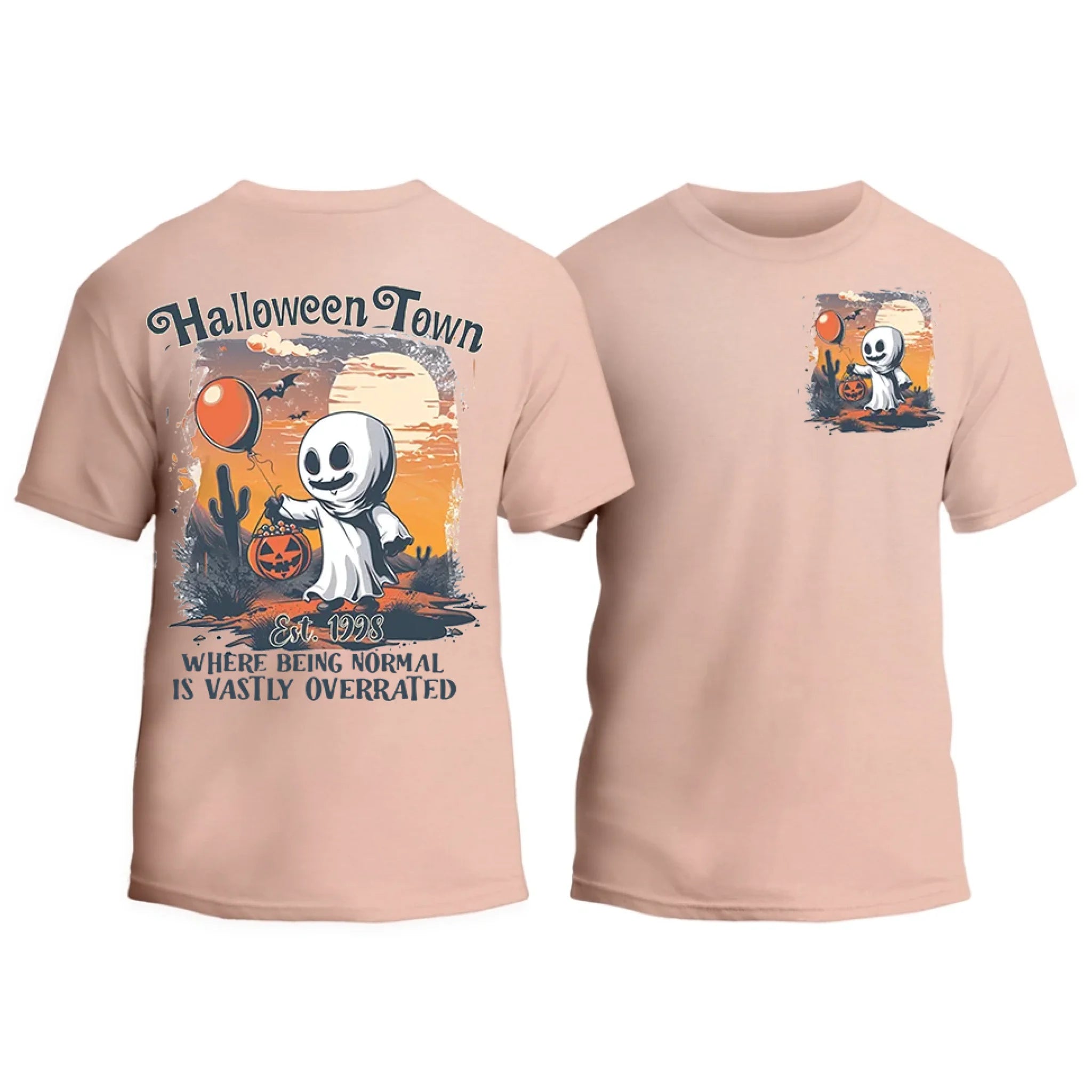 Halloweentown Ghost Front and Back Crewneck T-shirt
