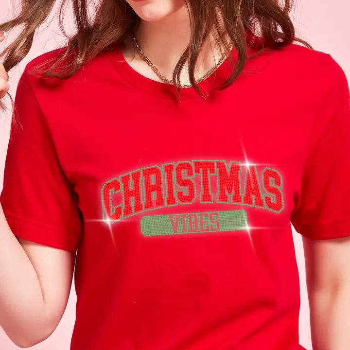 Christmas Vibes Rhinestone Christmas T-Shirt