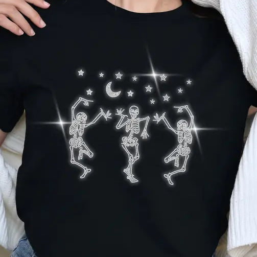 Dancing Skeletons Rhinestone Halloween T-Shirt