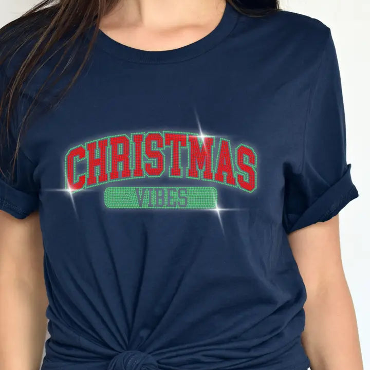 Christmas Vibes Rhinestone Christmas T-Shirt
