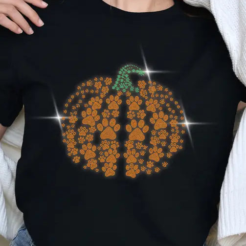 Paw Pumpkin Rhinestone Halloween T-Shirt