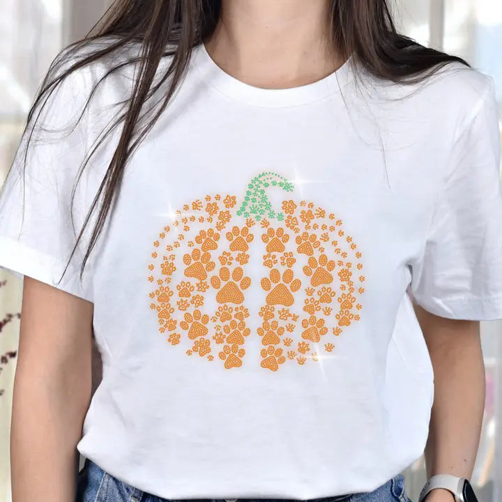 Paw Pumpkin Rhinestone Halloween T-Shirt